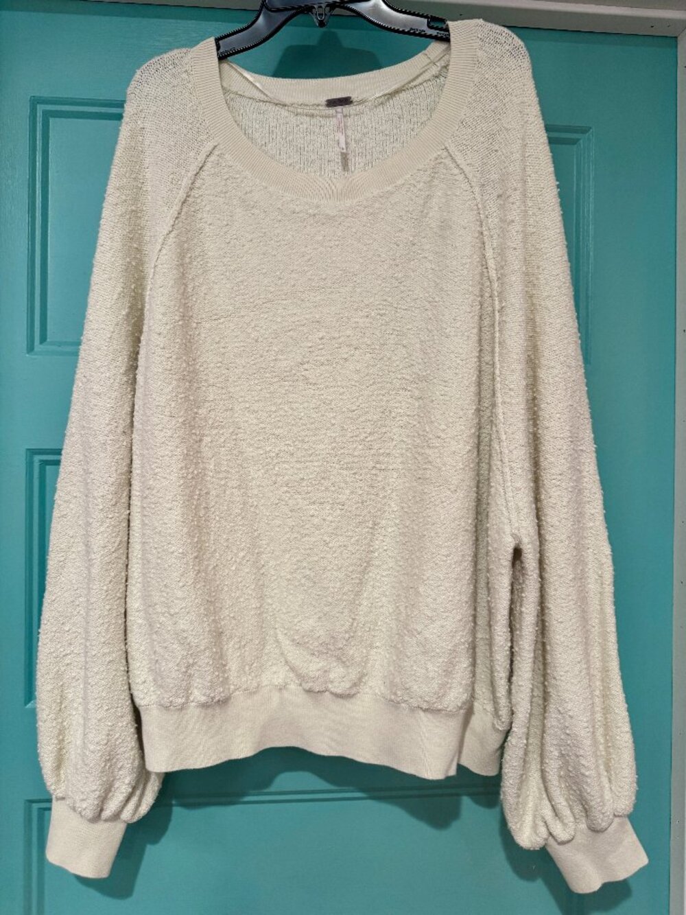 Free People Sweater Boho Sweatshirt - Ivory Textured Cottagecore Sweater Large